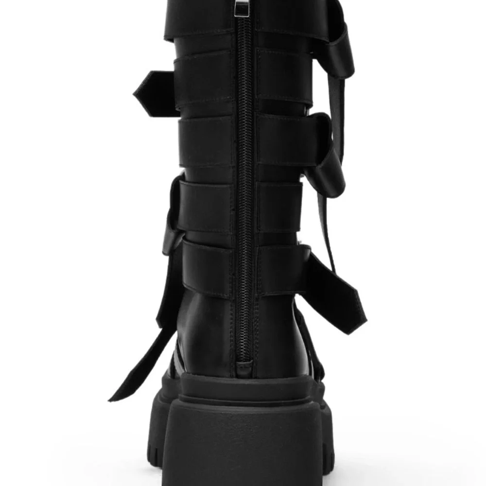 AKIRA Black Multi-Buckle Combat Boots - Picture 2 of 6